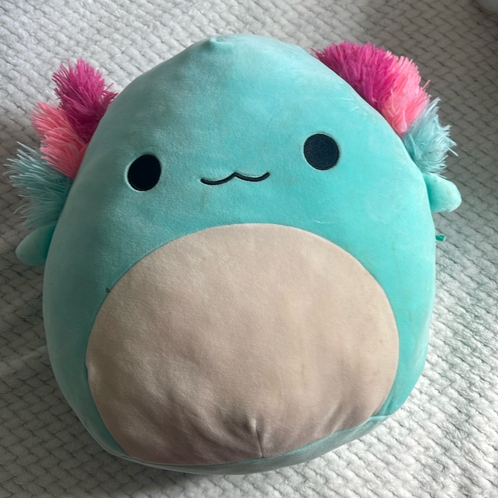 Bright teal pink and purple Axolotl squishmallow